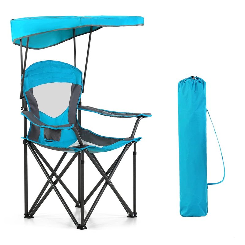 HIGH POINT SPORTS Camping Chairs with Shade, Heavy Duty Canopy Lounge Chair Sunshade Hiking Travel Chair with Cup Holder for Outdoor, Camping, Beach and Patio, Enamel Blue