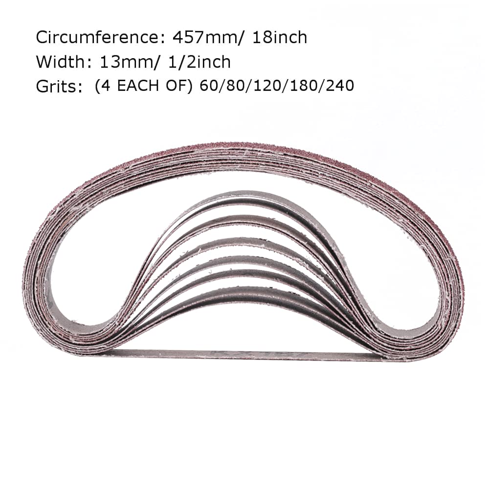 1/2 Inch x 18 Inch Sanding Belts, 4 Each of 60/80/120/180/240 Grits, Belt Sander Tool for Woodworking, Metal Polishing, 20 Pack Aluminum Oxide Sanding Belt