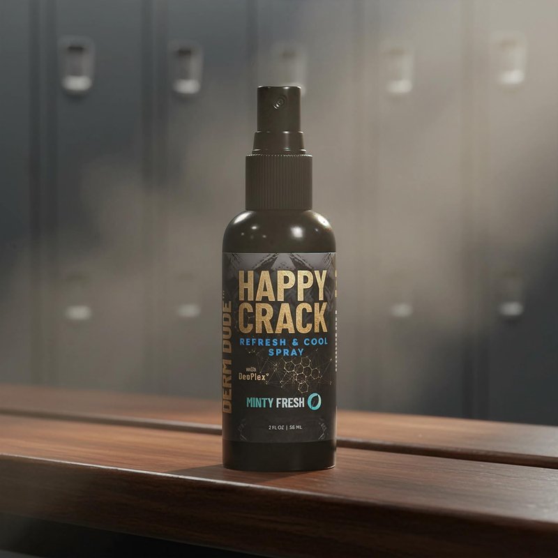 Derm Dude Happy Crack Refresh & Cool Body Spray | Minty Fresh Deodorizing Spray for Body & Skin | Odor Control with Witch Hazel & Natural DeoPlex | Soothing, Cooling & Fast-Drying | 2 oz (1 Pack)