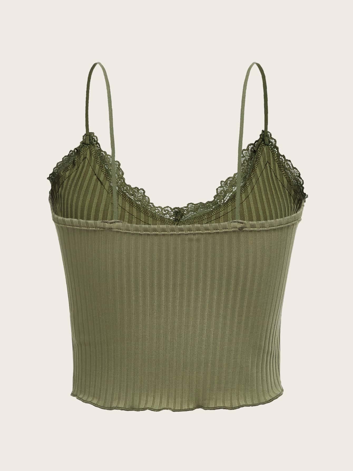SOLY HUX Women's Y2k Gothic Lace Trim Cami Crop Top Sleeveless Sexy Tank Tops Camisole Clubwear Outfit Army Green S