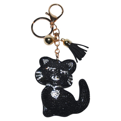 Popfizzy Rhinestone Cat Keychain - Bling Backpack Kitty Gifts for Cat Lovers