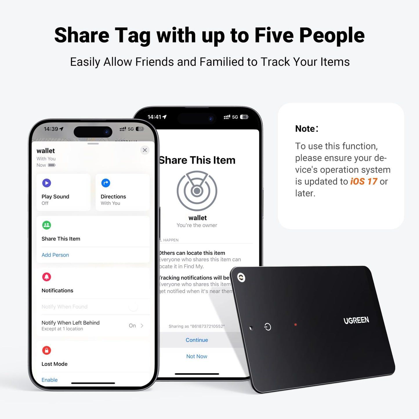 UGREEN FineTrack Slim Wallet Tracker, 1.7mm Ultra-Slim, Rechargeable Battery, Smart Finder Compatible with Apple Find My (iOS only), IP68 Waterproof, Bluetooth Card for Wallet, Passports, Luggage