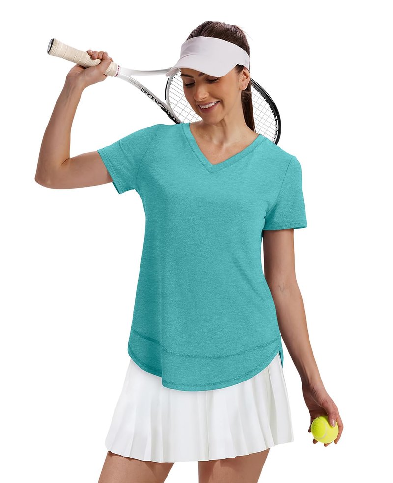Oversized Tshirts for Women Dry Fit Plus Size Spring Clothes Summer Athletic Tops Workout Shirts V Neck Aqua 3XL