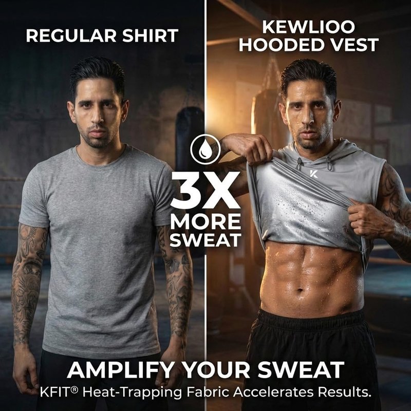 Kewlioo Sauna Shirt for Men - Heat Trapping Sweat Vest Hoodie for Fitness | Workout Sauna Suit Top