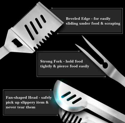 GRILLART Grill Tools Grill Utensils Set - 3PCS BBQ Tools, Stainless Barbeque Grill Accessories -Spatula/Tongs/Fork w/Insulated Glove, Ideal BBQ Set Grilling Tools for Outdoor Grill, Gifts for Men Dad