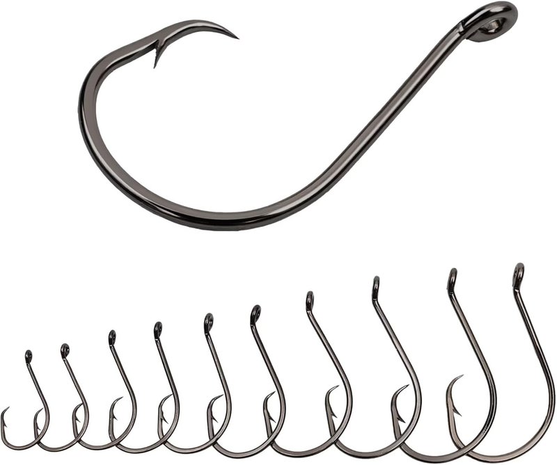 Circle Hooks - 50Pcs Super Sharp Offset Catfish & Octopus Hooks | Nickel Coated High Carbon Steel, Sizes #1-8/0
