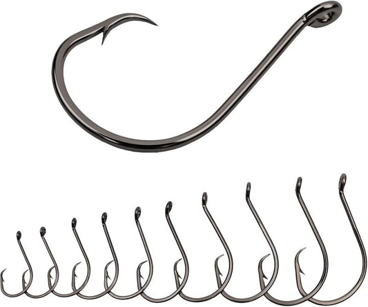 Circle Hooks - 50Pcs Super Sharp Offset Catfish & Octopus Hooks | Nickel Coated High Carbon Steel, Sizes #1-8/0