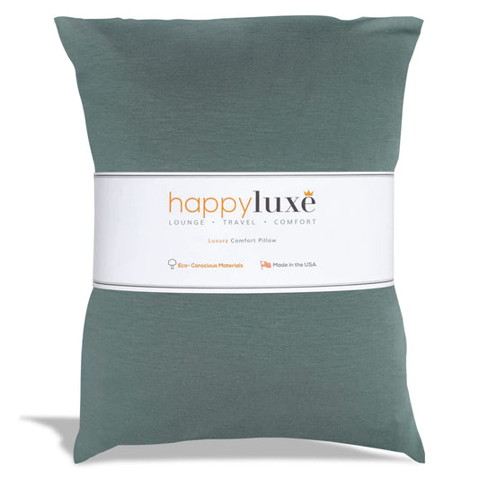 Happyluxe Odyssey Travel Pillow for Long Flights - Soft, Small, Alternative to Down and Memory Foam. 17 x 13in - Made in The USA, Sage Green Airplane Pillow for Adults Sleeping, Camping or Nap