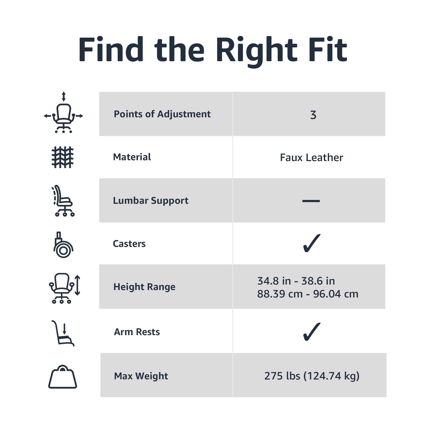 Amazon Basics Office Computer Task Desk Chair with Padded Armrests, Mid-Back, Adjustable, 360 Swivel, Rolling, 275 Pound Capacity, 24.2"D x 24"W x 34.8"H, Black Faux Leather