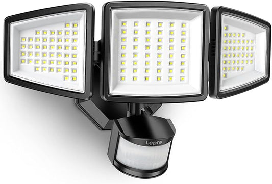 Lepro LED Security Lights, Outdoor Motion Sensor Light, Flood Lights with 3 Adjustable Heads, 270° Wide Lighting Angle, 27W 3200LM Super Bright, IP65 Waterproof for Yard Porch Garage, Black