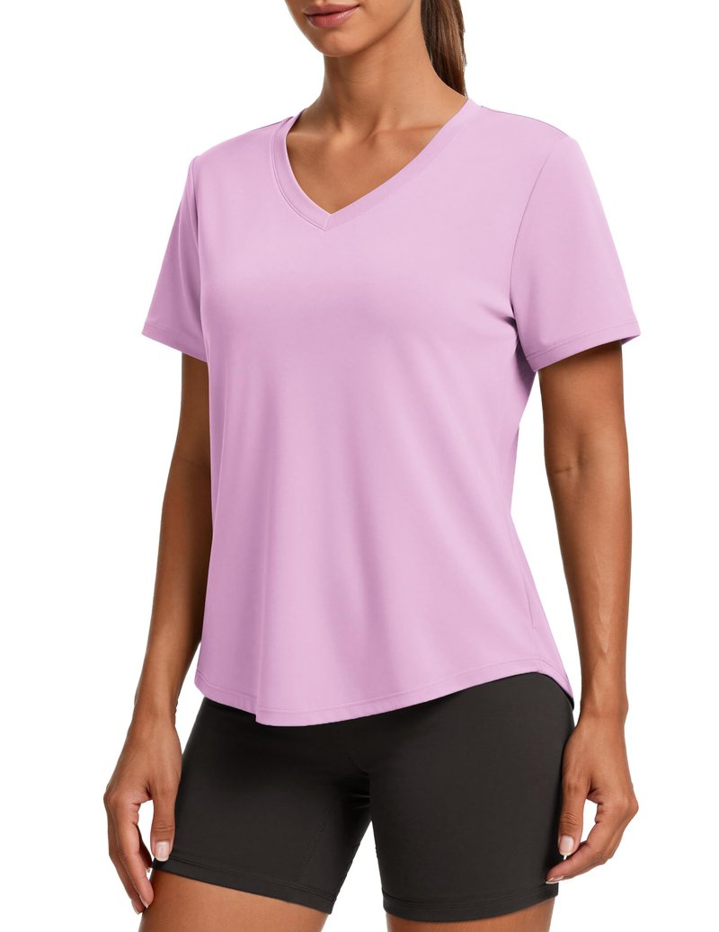 PINSPARK UPF 50 Sun Protection Shirts for Women Short Sleeve V Neck Hiking Tops Moisture Wicking UV Outdoor T-Shirts Quick Dry,Light Pink XX-Large