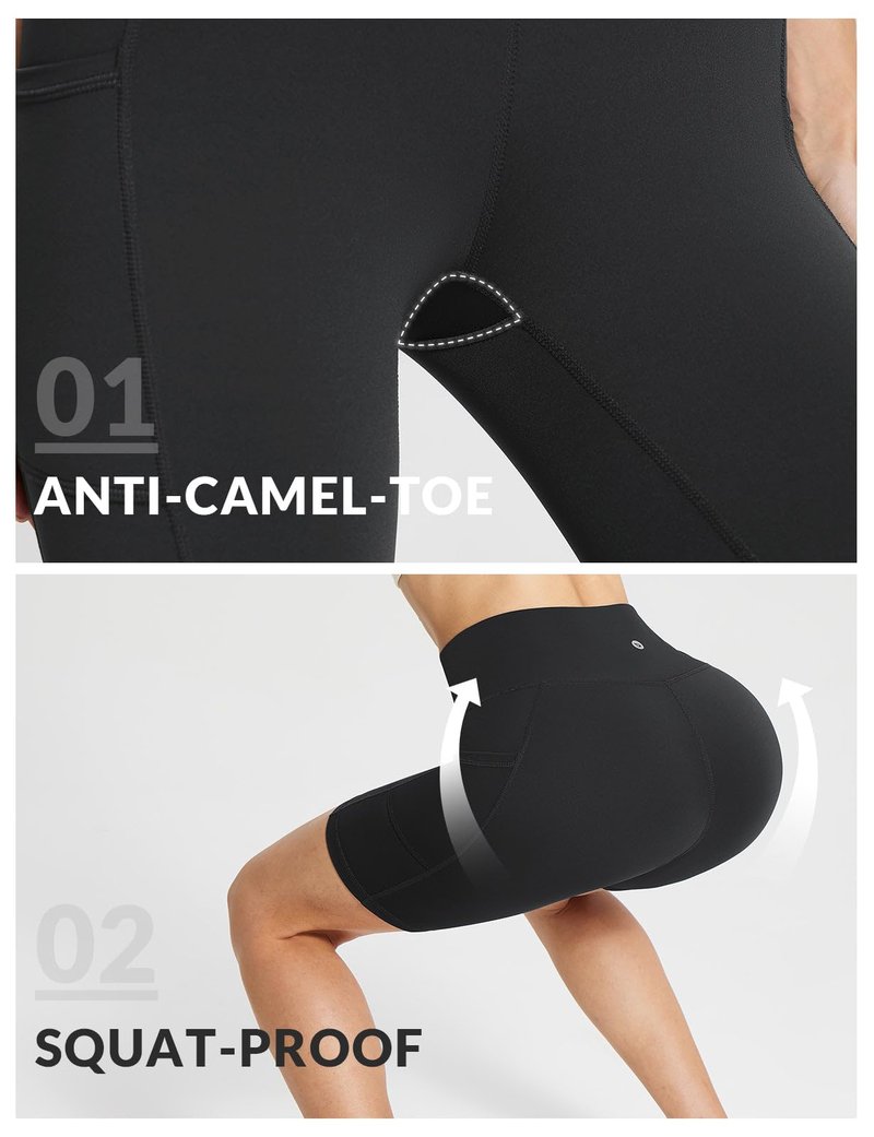 baleaf Womens Spandex Shorts 8" High Waisted Biker Workout Lycra Compression Shorts with Pockets Black L