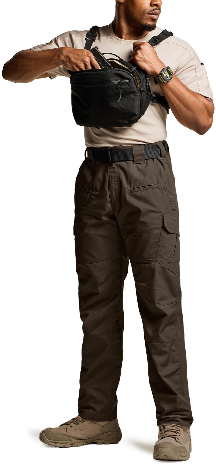 CQR Men's Tactical Pants, Water Resistant Ripstop Cargo Pants, Lightweight EDC Work Hiking Pants, Outdoor Apparel, Raider Dark Brown, 30W x 30L