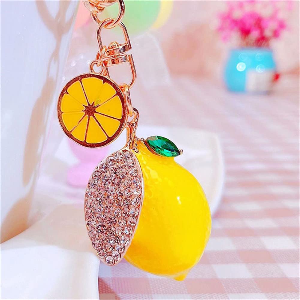 Ergugos Cute Lemon Keychain Little Lemon Crystal Rhinestone Key Chain Fruit Keyring For Purse Bag Backpack Car Jewelry Gift For Women Men (Yellow)