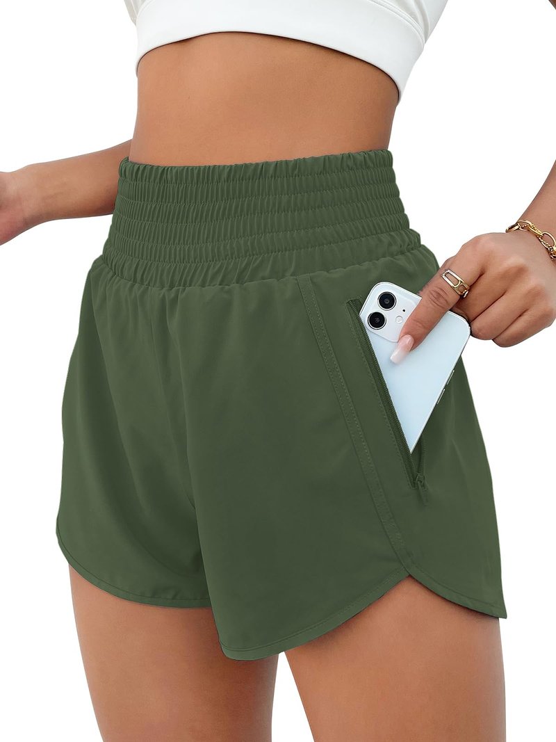 BMJL Women's High Waisted Athletic Shorts Pocket Workout Shorts Gym Sporty Running Shorts(S,Army Green)