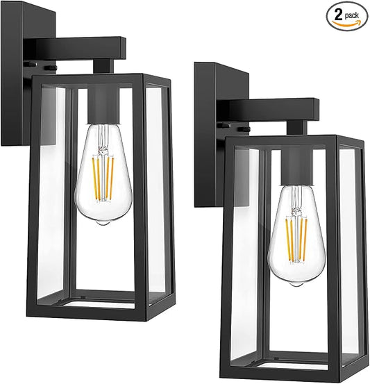 MAXvolador Outdoor Wall Sconce, Large Exterior Waterproof Wall Lantern Light Fixture, Black Porch Lights Glass, Anti-Rust E26 Patio Lighting, 2 Pack