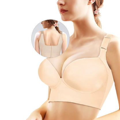 Runilut Women's Push-Up Full-Coverage Underwire Bra - Hide Back Fat, Deep Cup, Smoothing T-Shirt, Sculpting Uplift - Nude 36DD