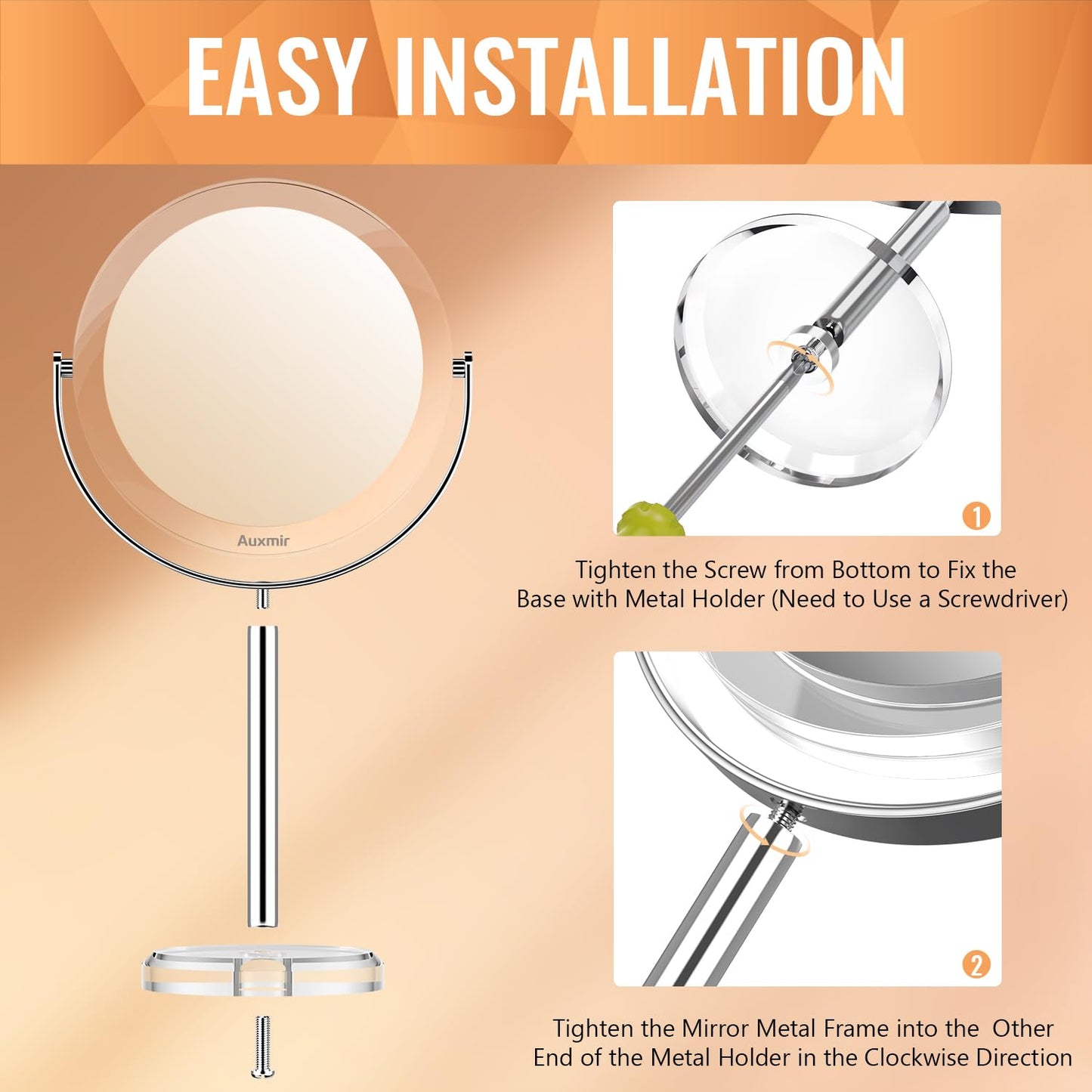 Auxmir 30X Magnifying Mirror with Tweezers, Double Sided 30X/1X Magnifying Makeup Mirror with Stand, 360° Rotation Bathroom Vanity Mirrors for Shaving, Dressing Table, Desktop, Bedroom