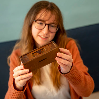 Bits and Pieces - Stash Your Cash Secret Puzzle Box Brainteaser - Wooden Secret Compartment Brain Game for Adults