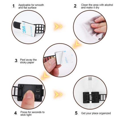 50Pcs Adjustable Adhesive Cable Management Clips, Nylon Cable Strap Ties Wire Clips Clamps Organizer with Strong Adhesive Tape, Extra Screw & Hole for Strong Fixation Home Office - 3.35 Inch Black