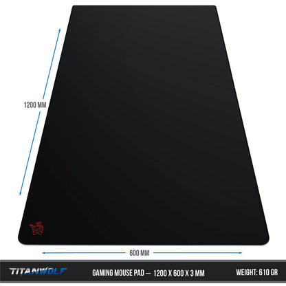TITANWOLF - Extra Large Gaming Mouse Mat 1200x600mm Oversize - XXL Mouse Pad - Desk Pad XXXL Extended – Mice Mat Pad For Precision and Speed - Non-Slip Rubber Base – For Mouse and Keyboard - Black
