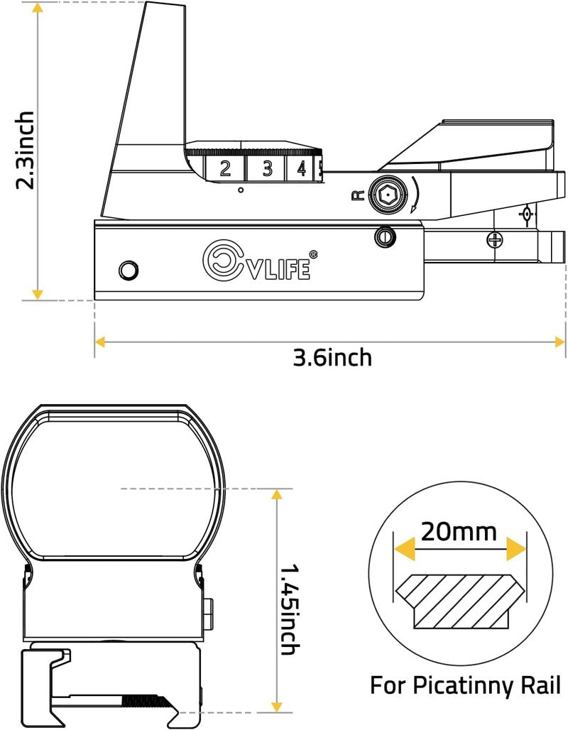 Red Green Dot Gun Sight Scope - CVLIFE 1X22X33 Reflex Sight with 20mm Rail