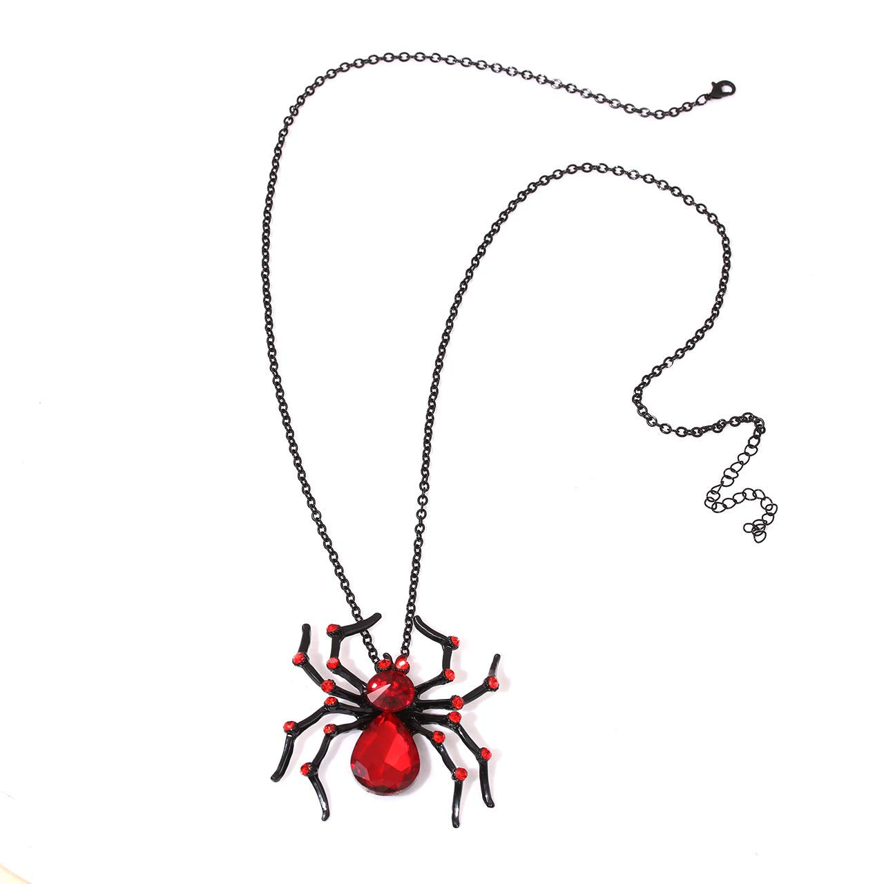 Halloween Spider Necklace Big Black Red Crystal Spider Pendant Halloween Party Costume Accessories Necklace Statement Long Necklaces (Red)