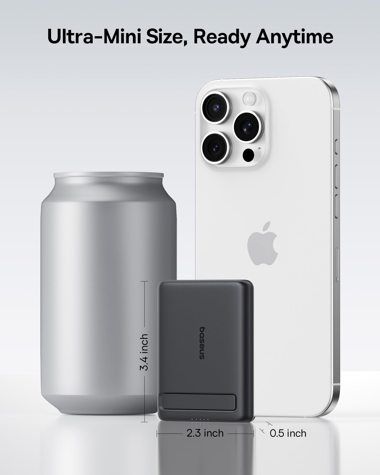 Baseus Picogo Power Bank, Smallest 5000mAh Magnetic Portable Charger with Stand, Qi2 Certified 15W Ultra-Mini MagSafe Battery Pack, Alloy Wireless Travel Fast Charger for iPhone 17/16 Series(Grey)