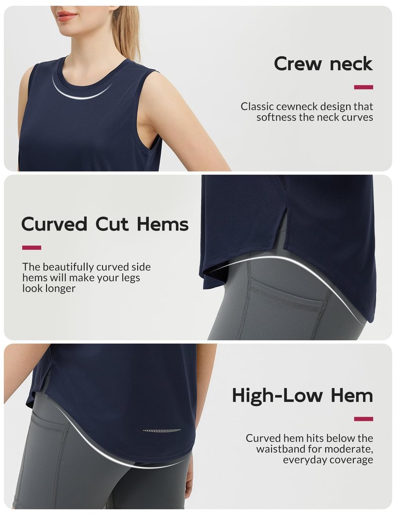baleaf Women's Sleeveless Workout Tops Athletic Racerback Tank Top High Neck Yoga Running Shirts Loose Fit Gym Tennis Navy Blue M