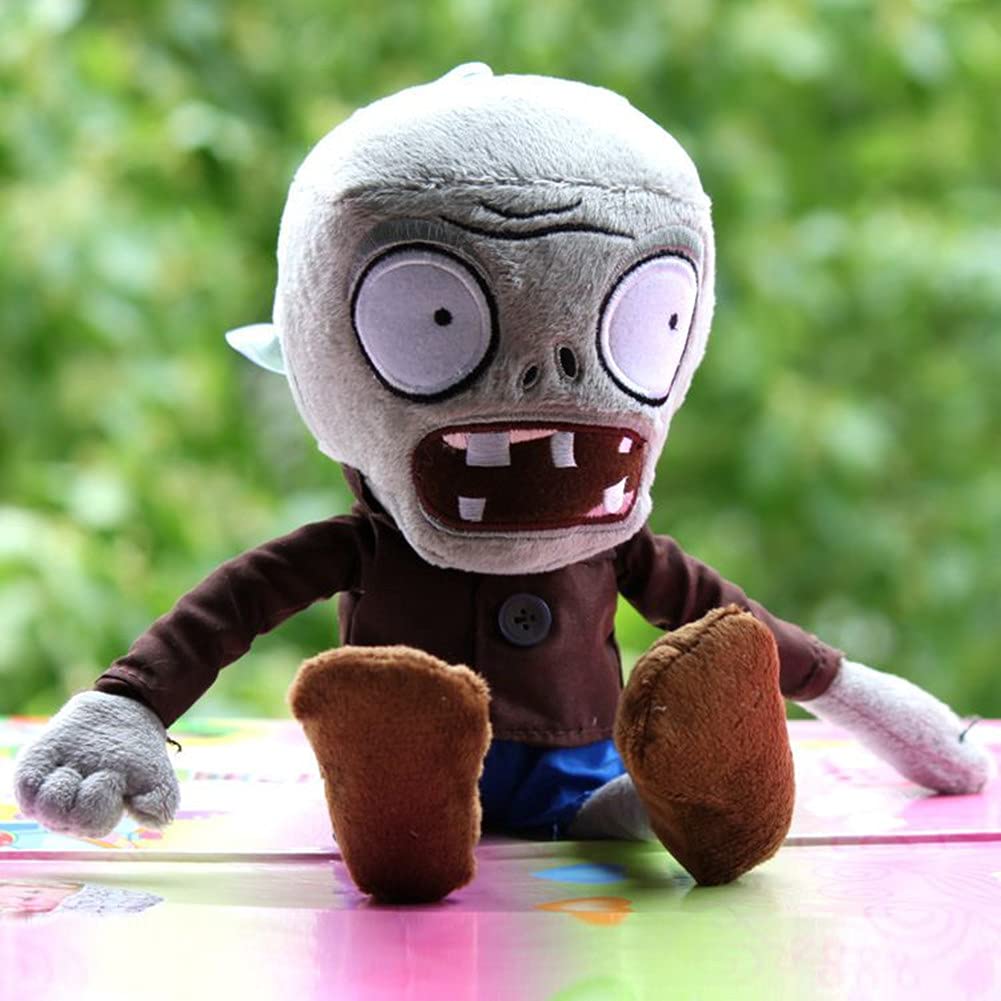 JHESAO 12" PVZ Plush Zombies Brown Coat Toys Soft Doll Gray