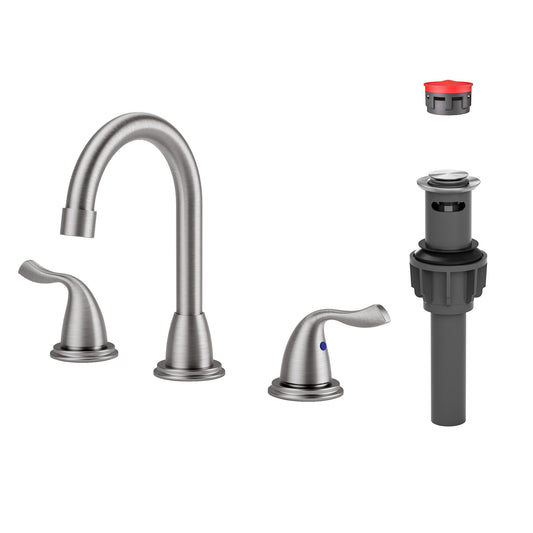 Bathroom Sink Faucet 3 Hole Brushed Nickel, ARCORA 8 Inch Widespread Bathroom Faucet, 2 Handles Bathroom Faucet with Pop Up Drain and cUPC Supply Lines
