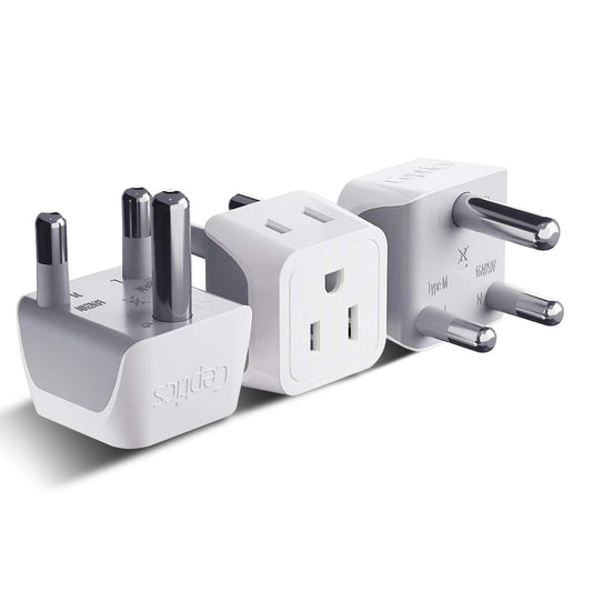 Ceptics South Africa, Namibia Travel Adapter Plug with Dual Usa Input - Type M - Ultra Compact - Safe Grounded Perfect for Cell Phones, Laptops, Camera Chargers and More 3 Pack (CT-10L)