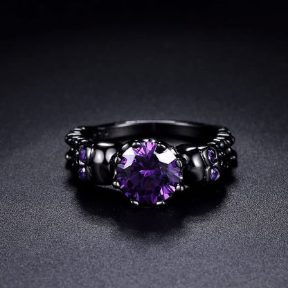 QOBEBOTA Gothic Jewelry Skull Black Rings for Women Halloween Skeleton Witchy Ring Goth Accessories Purple Cubic Zirconia Cool Grunge Ghost Band Statement Size 8 Rings for Women