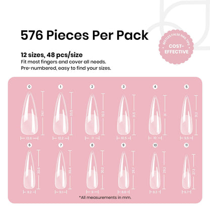 Beetles Gel Nail Kit Short Almond with Nail Dehydrator and Primer, 576Pcs Half Matte Etch-X Gel Nail Tips Solid Nail Glue Mini Nail Lamp Acrylic Nail Tips Easy DIY Nail Extension Set Gift for Women