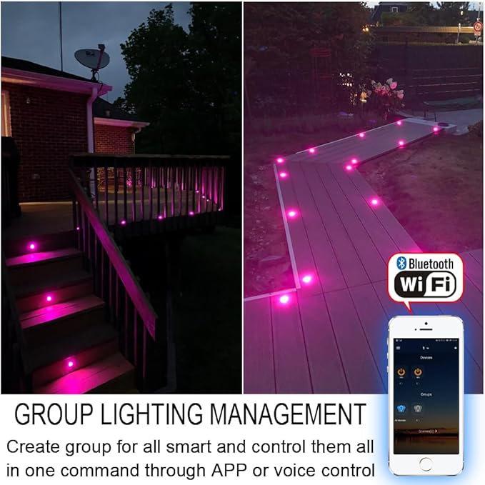 WiFi RGBW LED Deck Lights Kit, 30 Pack φ31mm Smart Low Voltage Recessed Outdoor Deck Lighting IP67 Waterproof for Garden Path Step Stair Soffit Decor, Compatible with Alexa/Google Assistant