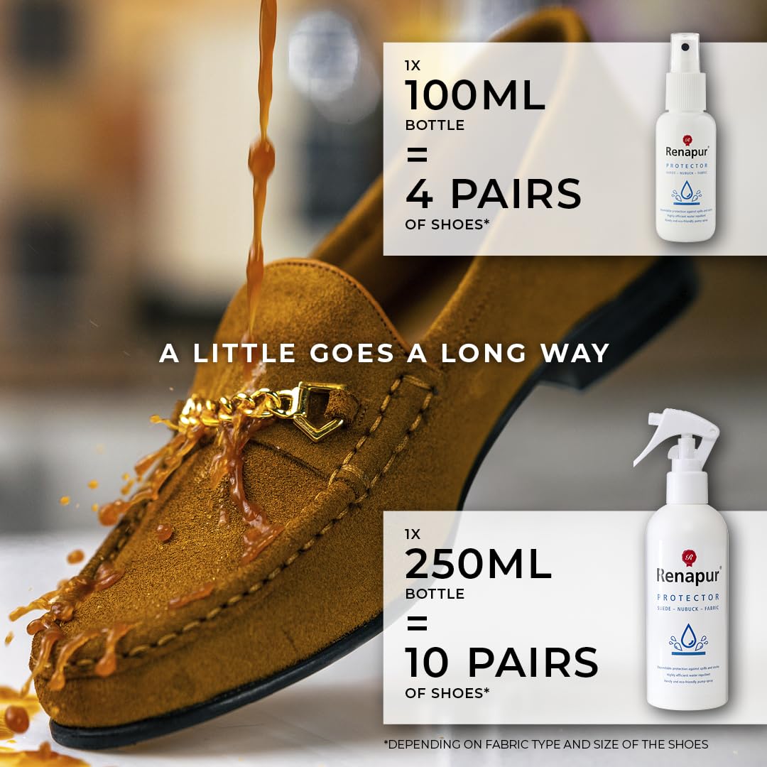 Renapur Suede, Nubuck, Fabric Waterproofing/Stain Protection — Eco-Friendly, Non-Toxic, for Shoes, Boots, Trainers & Clothing (250ml Spray Bottle)