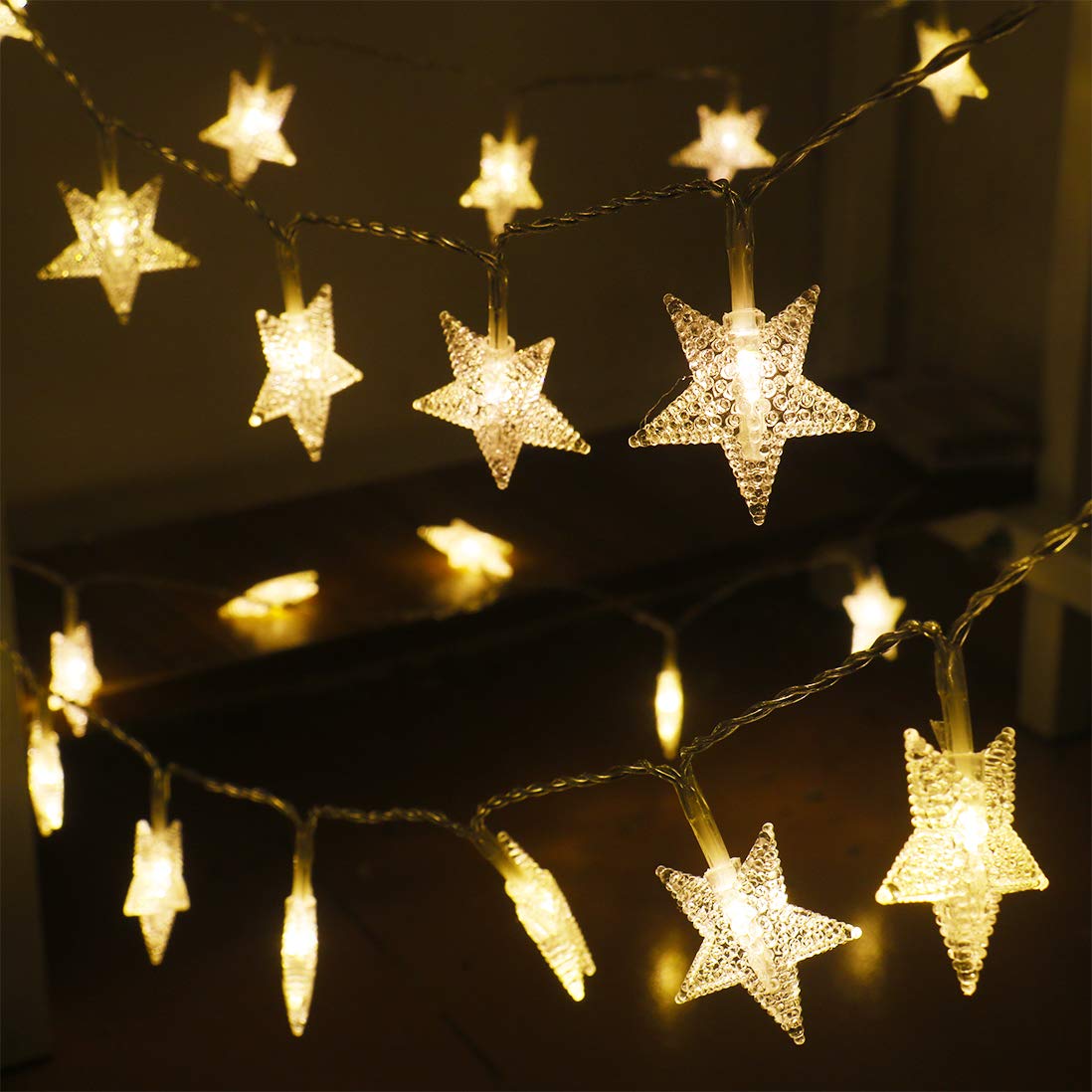Xingpold Star String Lights,16.4 ft 50 LED 8 Modes Battery Operated String Lights with Remote & Timer Dimmable Twinkle Fairy Lights String for Kid Bedroom Tent Party Wedding Christmas Decor Warm White