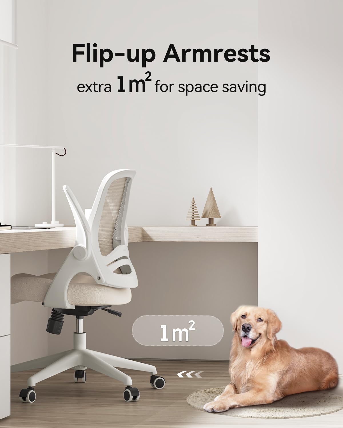 Hbada Office Desk Chair with Flip-Up Armrests and Saddle Cushion, Ergonomic Office Chair with S-Shaped Backrest, Swivel, Mesh, Grey