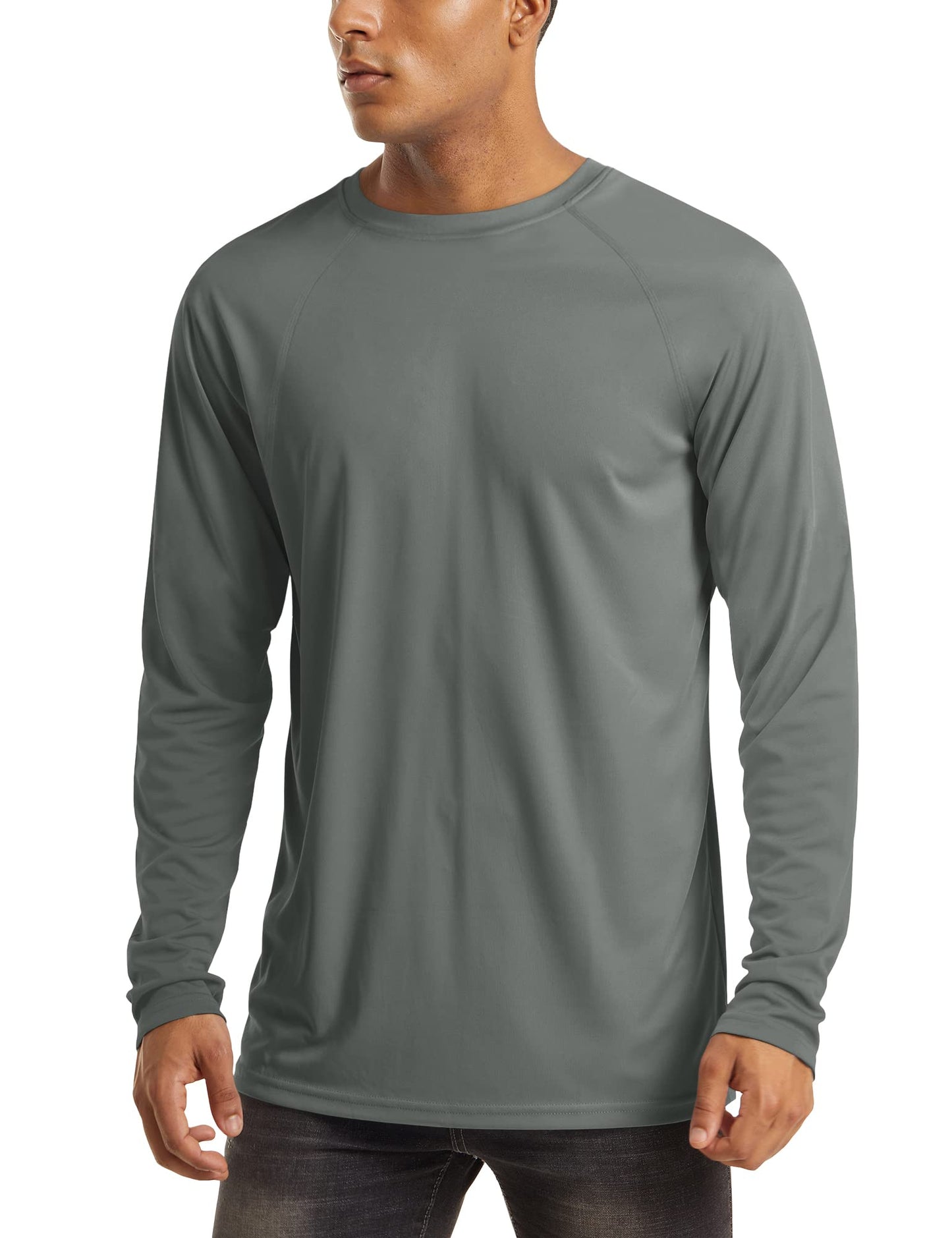 MAGCOMSEN Shirts for Men Long Sleeve Workout Gym Athletic UV Sun Running Fishing Rashguard Hiking Swim SPF 50 Shirts Dark Grey