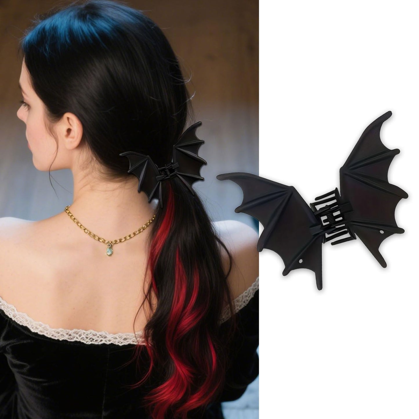 Halloween Bat Hair Clips for Women Girls, Black Y2K Punk Metal Gothic Bat Hair Clip for Halloween Hair Accessories Decorations