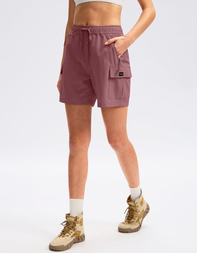SANTINY Women's 5''/ 7''/9'' Hiking Cargo Shorts Quick Dry Lightweight Summer Shorts for Women Athletic Golf Zipper Pockets(Dusty Pink_S)