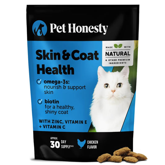 Cat Skin & Coat Health Crunchy & Creamy Chews - Omegas, Vitamin C + E, Biotin Supplement, Soothes Skin and Promotes Shiny Coat, Cat Supplements & Vitamins - Chicken (30-Day Supply)