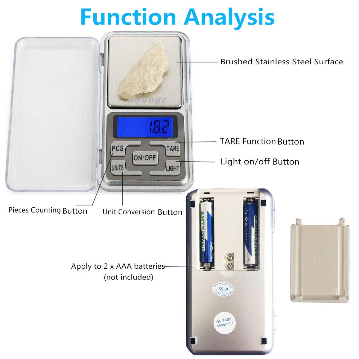 Food Travel Scale Portable Pocket Scale Gram Capacity 500g Degital Kitchen Small Miniature Scale Lab Measuring Scale High Precision