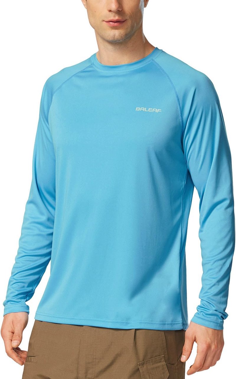 Baleaf Men's UPF 50+ Sun Protection Shirt - Quick Dry Long Sleeve Rash Guard for Fishing & Swimming