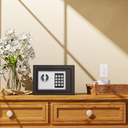 Goldenkey Small Safe with Keys&Code for Money Cash and Coin, Digital Mini Kids Safe Bank for Home, 6.69"D x 9.05"W x 6.69"H, 0.3 Cu.Ft.