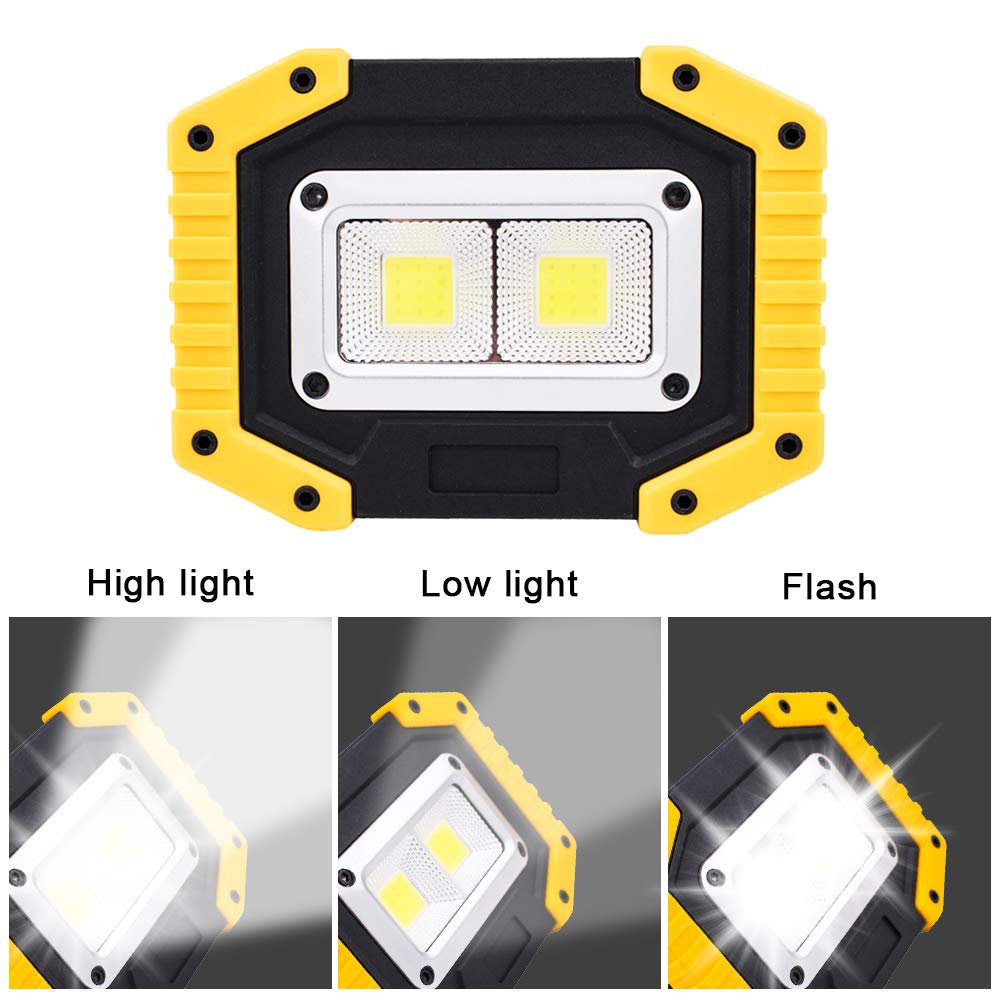 Trongle LED Rechargeable Work Lights, 30W Floodlight Battery Security Light with 3 Modes Outdoor COB Floodlight Camping Lights with USB Waterproof for Yard, Garage, Fishing, Hiking(Battery Included)