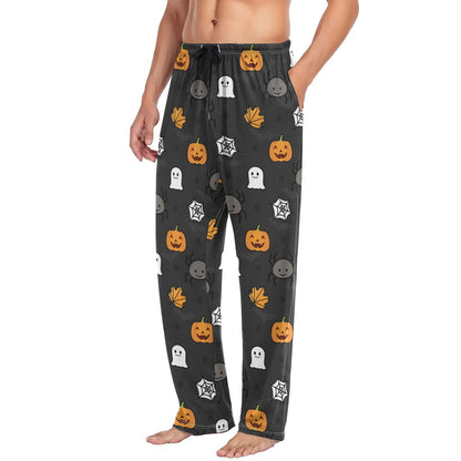 Pumkin Happy Halloween Leaf Spider Pajama Pants Mens Lounge Pants Super Soft Men Pajama Bottoms with Pockets Drawstring Size M