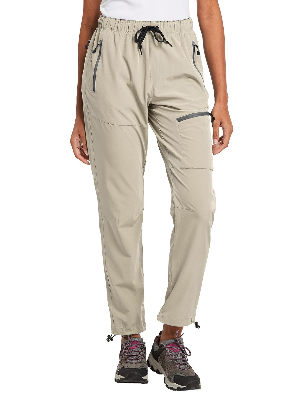 baleaf Cargo Pants for Women Petite Joggers Lightweight Quick Dry Pant Water Resistant 27'' Travel Workout Athletic Trip 27''-Suntan XL