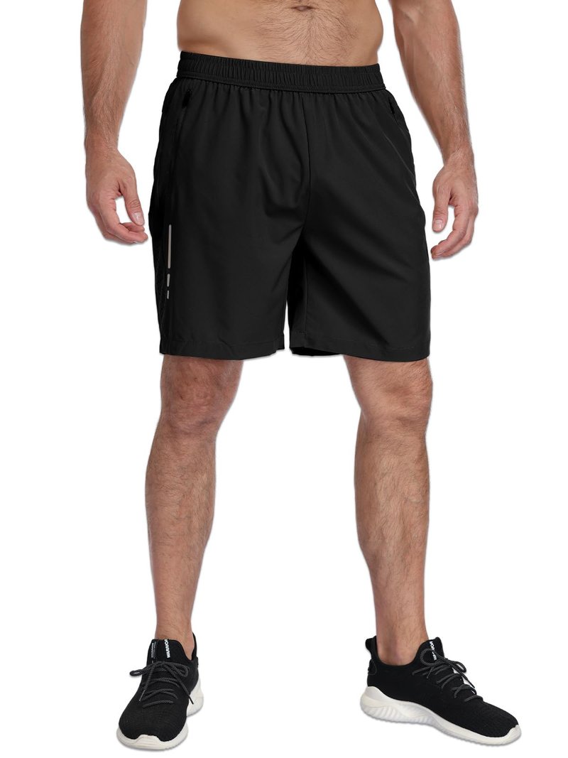 Lissmith Mens Shorts Gym Running Athletic Workout 7 Inch Hiking Basketball Casual Quick Dry Sports Lightweight Shorts Black M