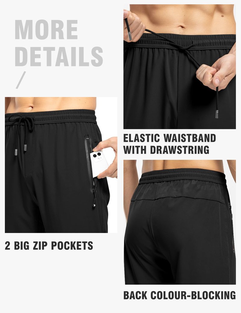 TBMPOY Men's Travel Hiking Pants Lightweight Athletic Pant Quick Dry Windbreaker Fishing Running Active Jogger Black L